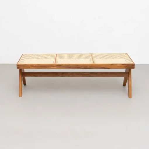 Pamono 057 Civil Bench in Wood and Woven Viennese Cane by Pierre Jeanneret for Cassina Clearance