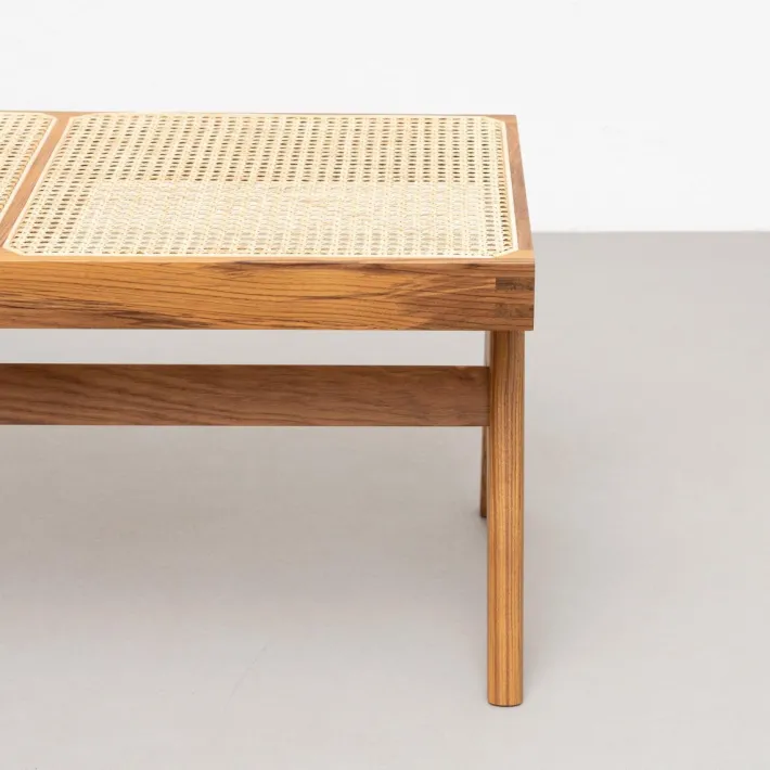Pamono 057 Civil Bench in Wood and Woven Viennese Cane by Pierre Jeanneret for Cassina Clearance