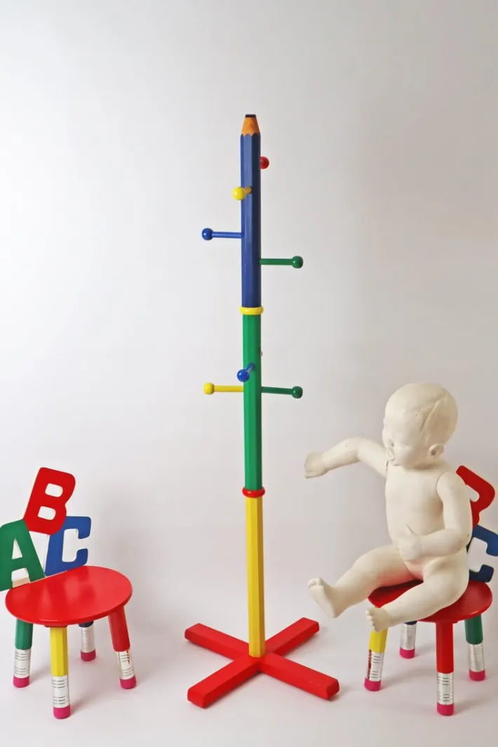 Pamono ABC Children's Chairs and Pencils Coat Rack, France 1980s, Set of 3 Sale