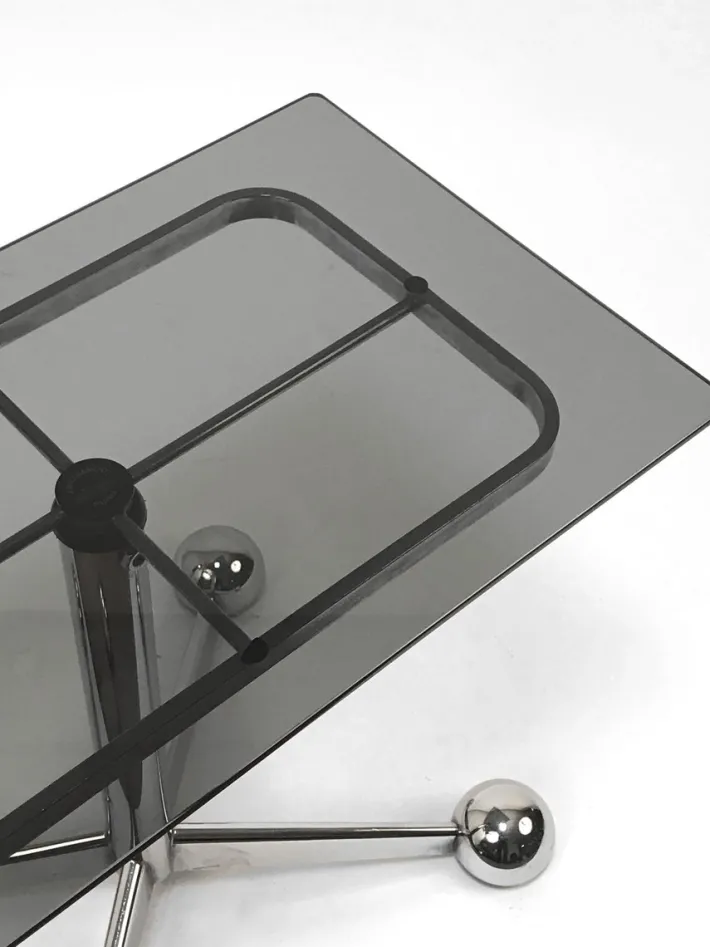 Pamono Adjustable Coffee Table in Chrome & Smoked Glass with Wheels from Allegri Arredamenti, 1970s Clearance