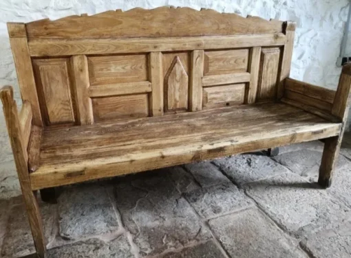 Pamono Anitque Spanish Chestnut Settle Bench, 1880