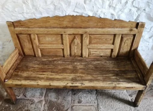 Pamono Anitque Spanish Chestnut Settle Bench, 1880