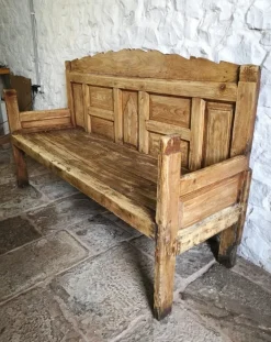Pamono Anitque Spanish Chestnut Settle Bench, 1880