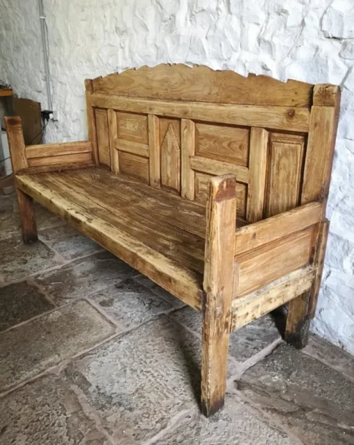 Pamono Anitque Spanish Chestnut Settle Bench, 1880