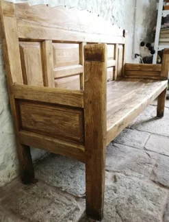 Pamono Anitque Spanish Chestnut Settle Bench, 1880