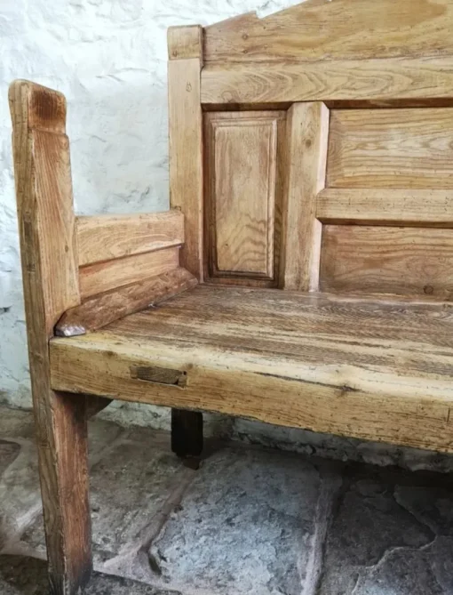 Pamono Anitque Spanish Chestnut Settle Bench, 1880