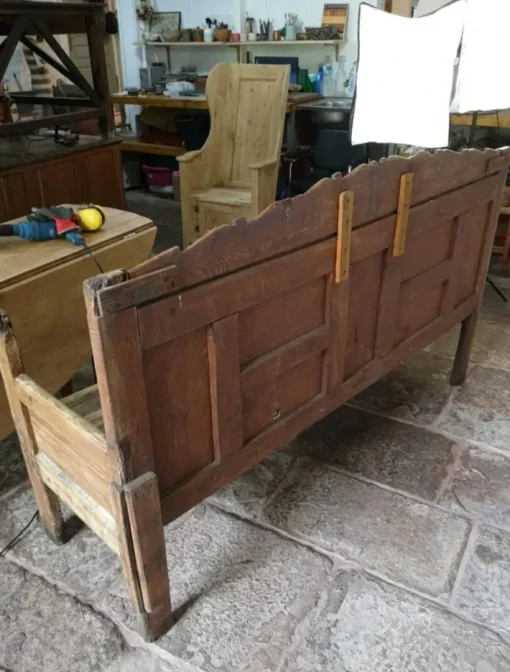 Pamono Anitque Spanish Chestnut Settle Bench, 1880
