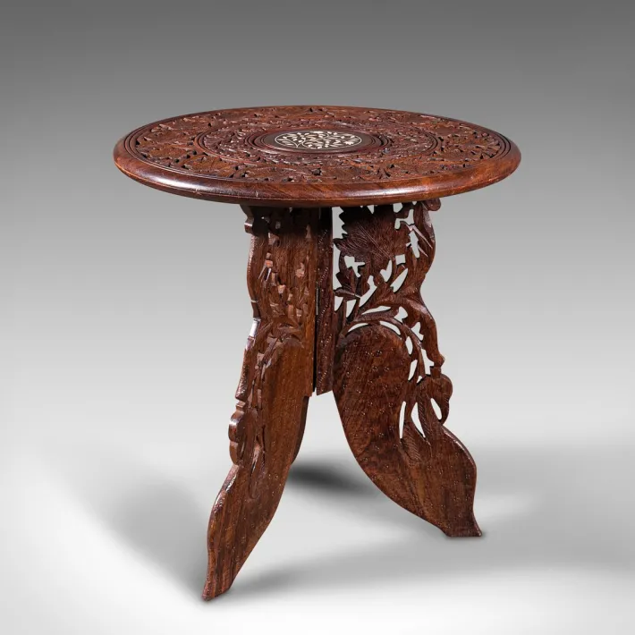 Pamono Antique Anglo-Indian Fold Away Circular Side Table