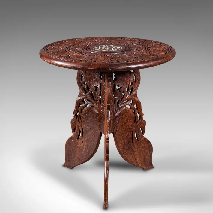 Pamono Antique Anglo-Indian Fold Away Circular Side Table