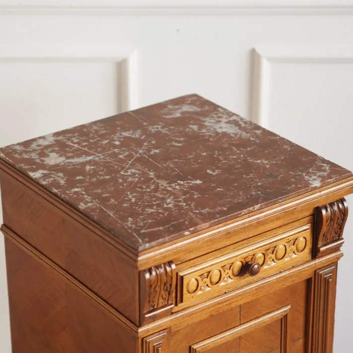 Pamono Antique Bedside Table with Marble Top and Marble Lining, 1890s Sale