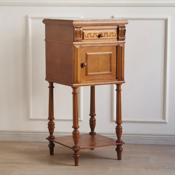 Pamono Antique Bedside Table with Marble Top and Marble Lining, 1890s Sale