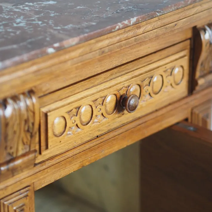 Pamono Antique Bedside Table with Marble Top and Marble Lining, 1890s Sale