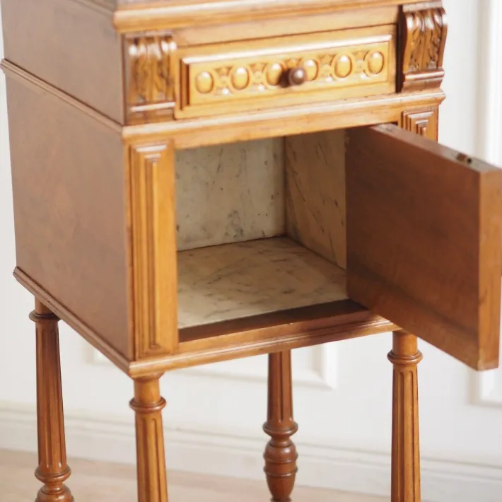 Pamono Antique Bedside Table with Marble Top and Marble Lining, 1890s Sale