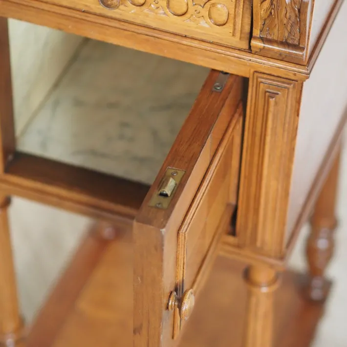 Pamono Antique Bedside Table with Marble Top and Marble Lining, 1890s Sale