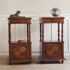 Pamono Antique Bedside Tables with Marble Tops and Columns, 1890, Set of 2 Discount