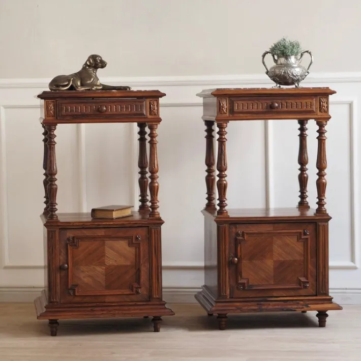 Pamono Antique Bedside Tables with Marble Tops and Columns, 1890, Set of 2 Discount