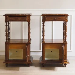 Pamono Antique Bedside Tables with Marble Tops and Columns, 1890, Set of 2 Discount