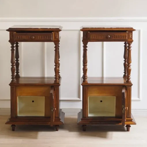 Pamono Antique Bedside Tables with Marble Tops and Columns, 1890, Set of 2 Discount