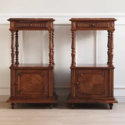 Pamono Antique Bedside Tables with Marble Tops and Columns, 1890, Set of 2 Discount