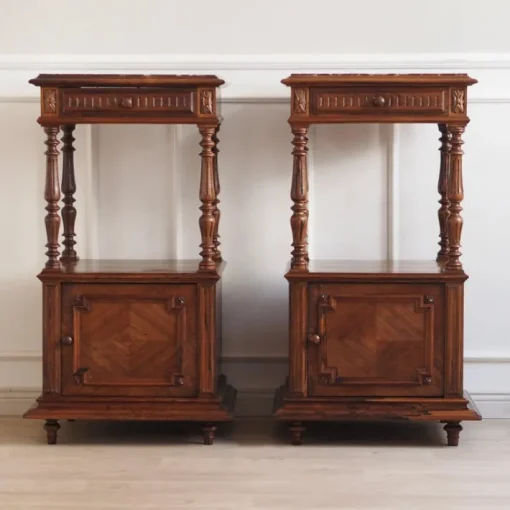 Pamono Antique Bedside Tables with Marble Tops and Columns, 1890, Set of 2 Discount