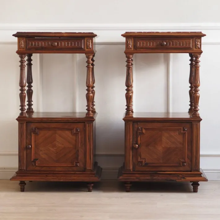 Pamono Antique Bedside Tables with Marble Tops and Columns, 1890, Set of 2 Discount