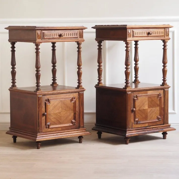 Pamono Antique Bedside Tables with Marble Tops and Columns, 1890, Set of 2 Discount