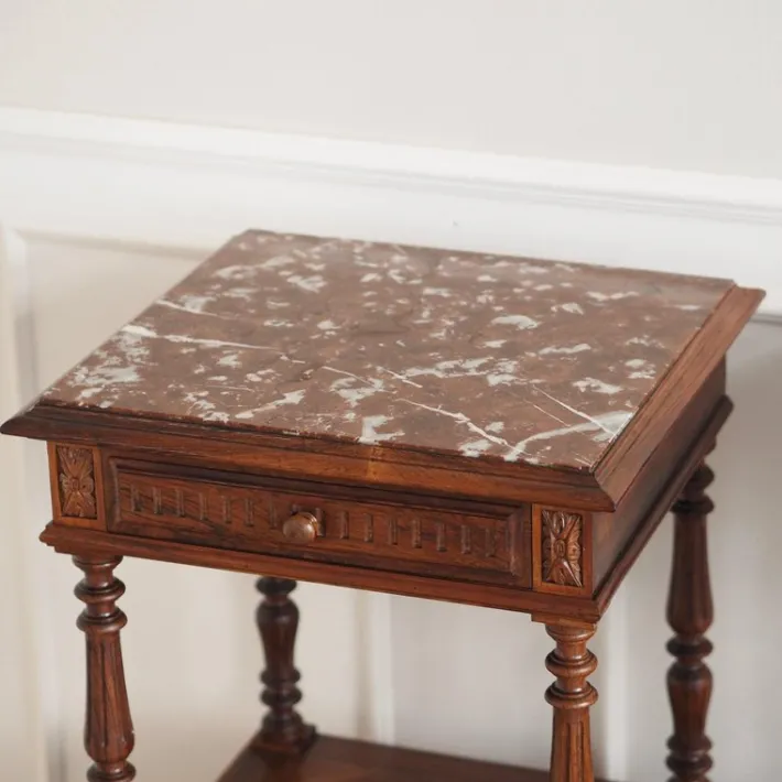 Pamono Antique Bedside Tables with Marble Tops and Columns, 1890, Set of 2 Discount