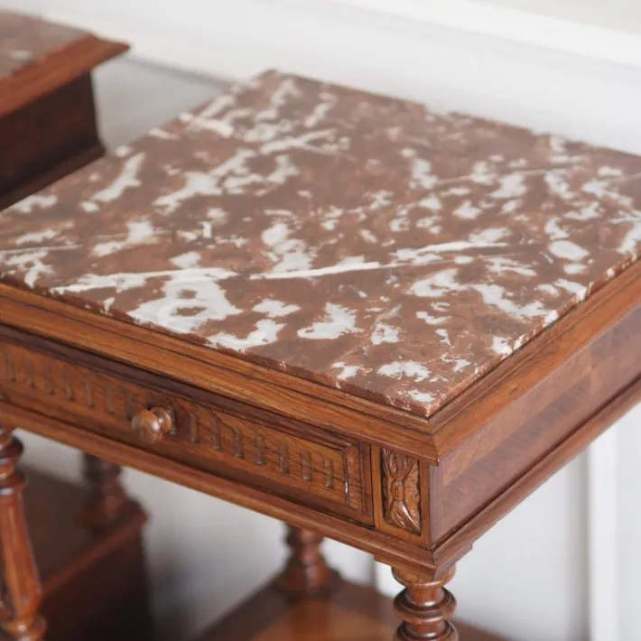 Pamono Antique Bedside Tables with Marble Tops and Columns, 1890, Set of 2 Discount