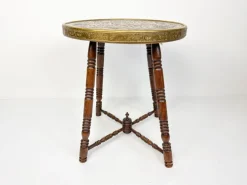 Pamono Antique Brass Tray Table with Turned Wood Legs, 1890s Hot
