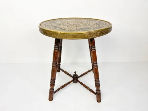 Pamono Antique Brass Tray Table with Turned Wood Legs, 1890s Hot