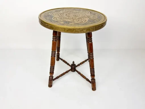Pamono Antique Brass Tray Table with Turned Wood Legs, 1890s Hot