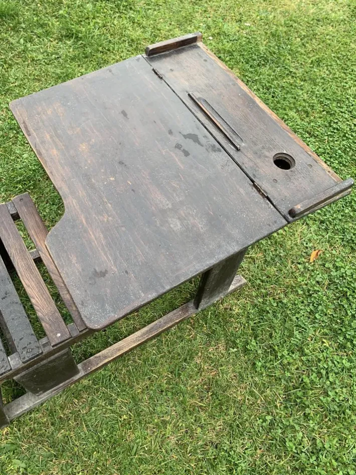 Pamono Antique Brown Painted Children's School Bench and Desk, 1920s New