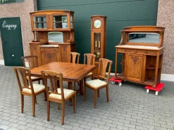 Pamono Antique Buffet with Sideboard and Grandfather Clock and Table and Chairs, 1890s, Set of 6 Clearance