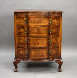 Pamono Antique Burr Walnut Serpentine Chest of Drawers, 1920s Best