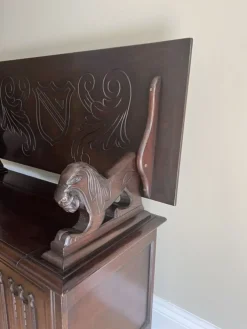 Pamono Antique Carved Oak Monks Bench, 1920s Clearance
