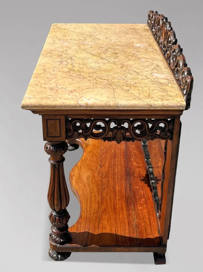 Pamono Antique Carved Rosewood Console Table with Marble Top, C1830 Sale