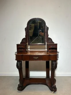 Pamono Antique Carved Wooden Vanity Table with Mirror