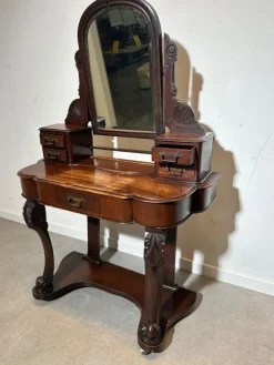 Pamono Antique Carved Wooden Vanity Table with Mirror