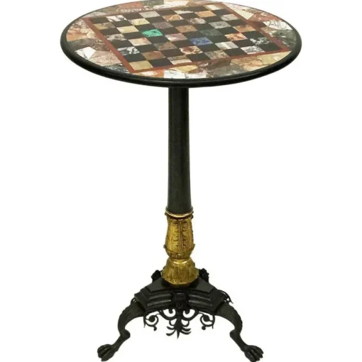 Pamono Antique Charles X Chess Table in Bronze Gilded Inlaid with Marble and Stones Discount