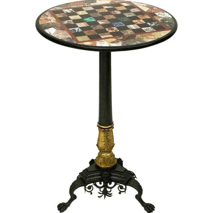 Pamono Antique Charles X Chess Table in Bronze Gilded Inlaid with Marble and Stones Discount