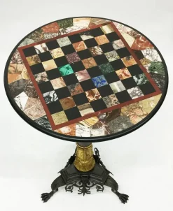 Pamono Antique Charles X Chess Table in Bronze Gilded Inlaid with Marble and Stones Discount
