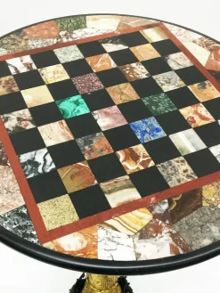 Pamono Antique Charles X Chess Table in Bronze Gilded Inlaid with Marble and Stones Discount