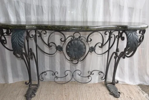 Pamono Antique Console Table in Wrought Iron and Marble, 1800s