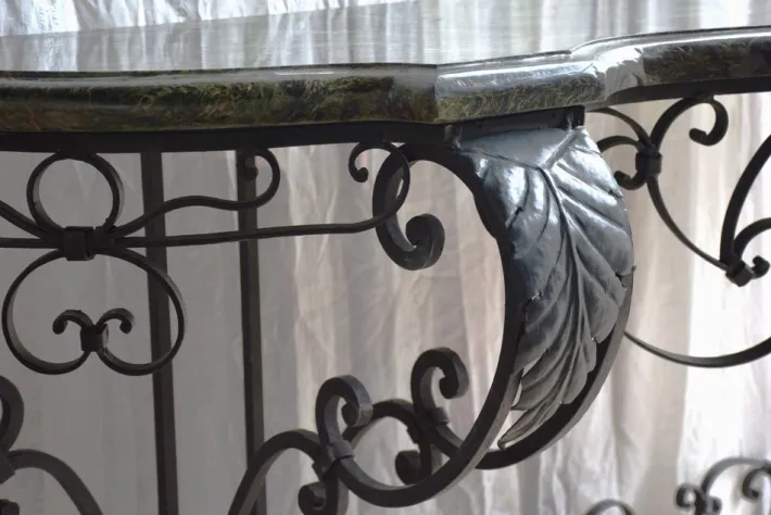 Pamono Antique Console Table in Wrought Iron and Marble, 1800s