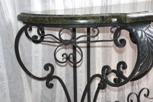 Pamono Antique Console Table in Wrought Iron and Marble, 1800s