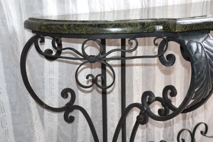 Pamono Antique Console Table in Wrought Iron and Marble, 1800s