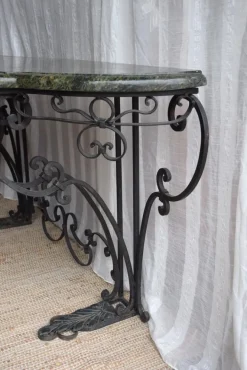 Pamono Antique Console Table in Wrought Iron and Marble, 1800s