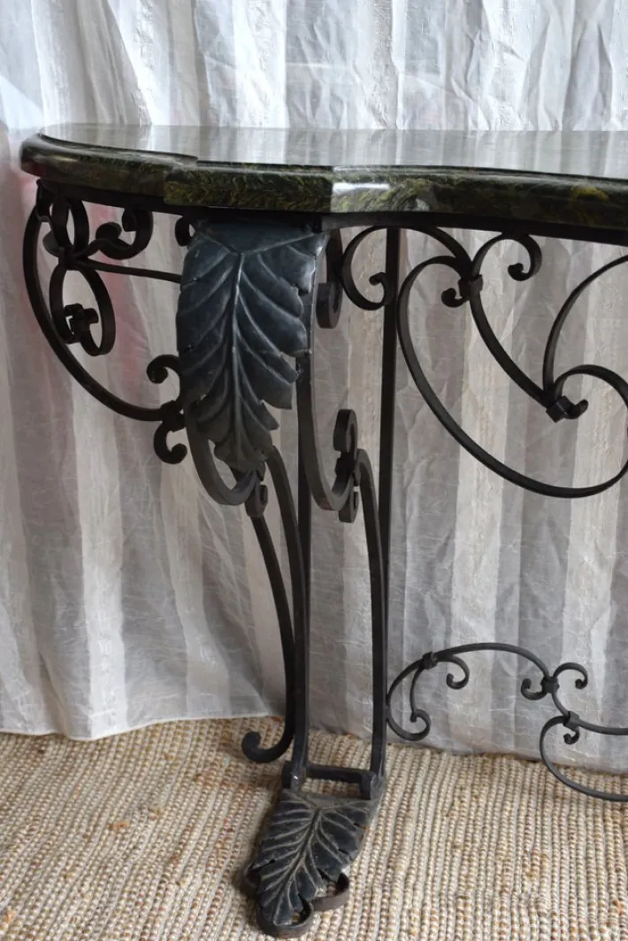 Pamono Antique Console Table in Wrought Iron and Marble, 1800s