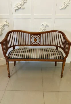 Pamono Antique Edwardian Mahogany Inlaid Bench, 1900s New