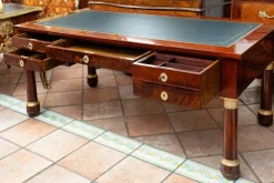 Pamono Antique Empire Desk in Mahogany Feather with Gilt Bronze Elements, France, Early 19th Century New